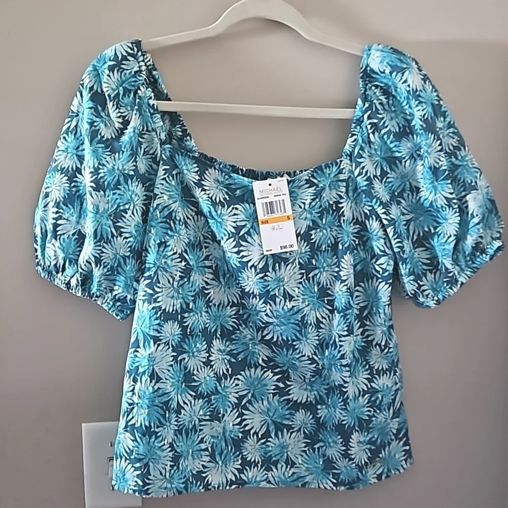 NEW! MICHAEL MICHAEL KORS Floral Mettalic Gold Blouse Top Small.